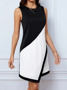 SHEIN Tall Two Tone Asymmetrical Hem Tank Dress - Black and White - View 5