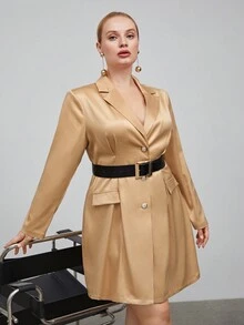 BizChic Plus Lapel Neck Flap Detail Coat Without Belt - Apricot - View 6