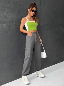 SHEIN EZwear Flap Pocket Side Cargo Jeans - Grey - View 5