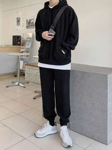 DAZY Nam Thả vai Dây rút Áo Hoodie & Quần thể thao - màu đen - Xem 3