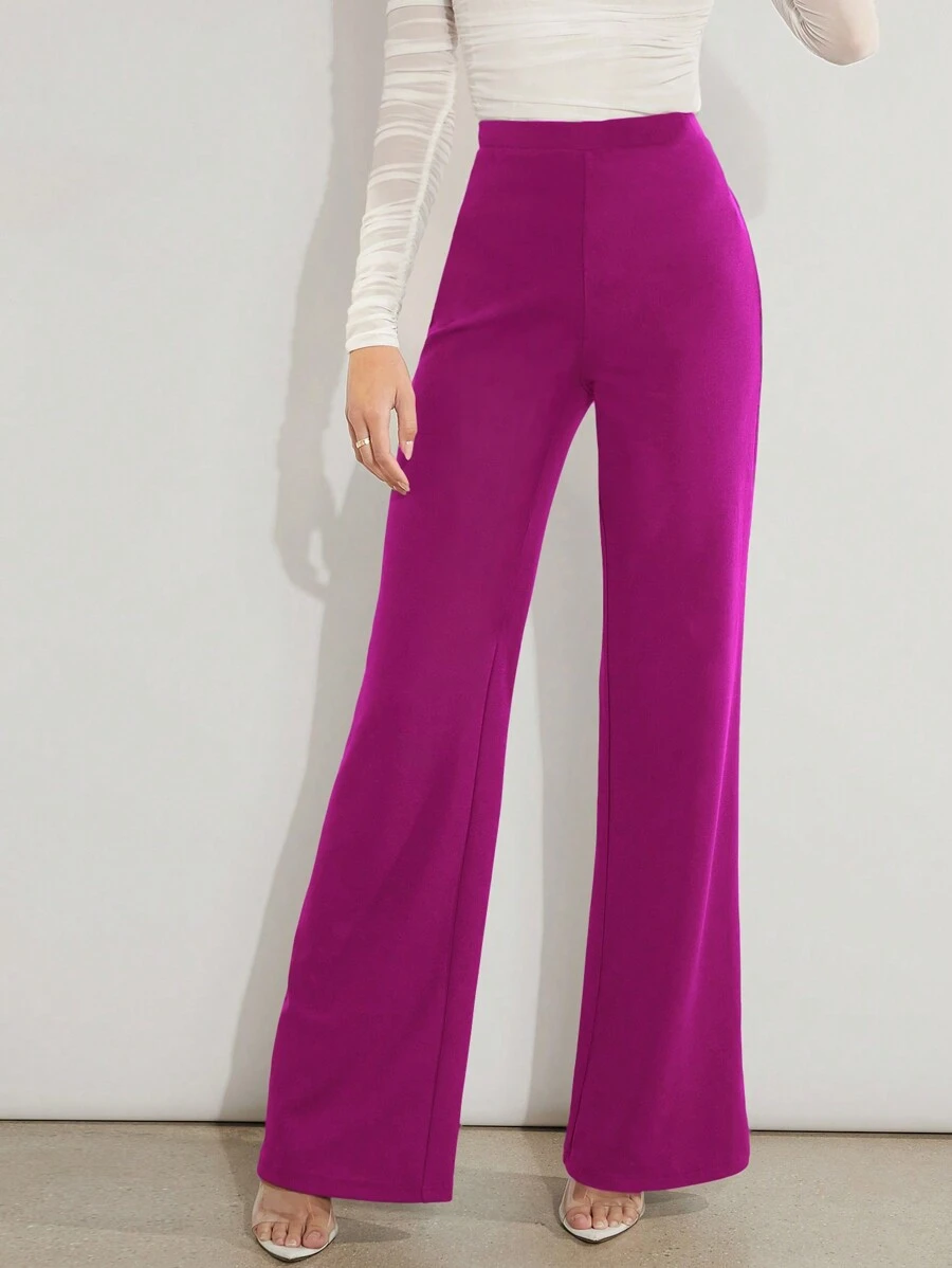 Firerie Pantalones de pierna ancha de unicolor para mujer para ir al trabajo - Rojo violeta - Ver 1