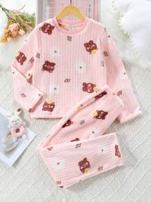 女大童熊&印花睡衣套裝 - 粉色 - 查看 1