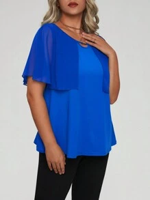 Calvaya Plus Solid Butterfly Sleeve Tee - Blue - View 4