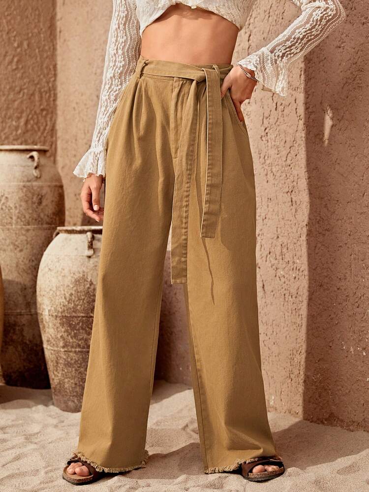 High Waist Belted Wide Leg Pants