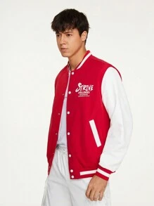 Manfinity VCAY Chaqueta Universitaria Extragrande Para Hombre Con Bloque De Colores Y Detalles Gráficos Con Letras Y Rayas