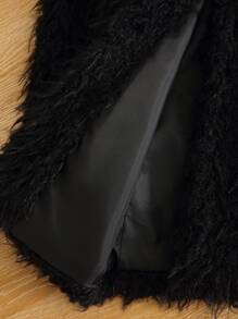 SHEIN Young Boy Open Front Fuzzy Coat - Black - View 10