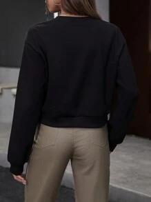 SHEIN Unity 骷髅头字母图案落肩套头卫衣 秋季卫衣 - 黑色 - 查看 2