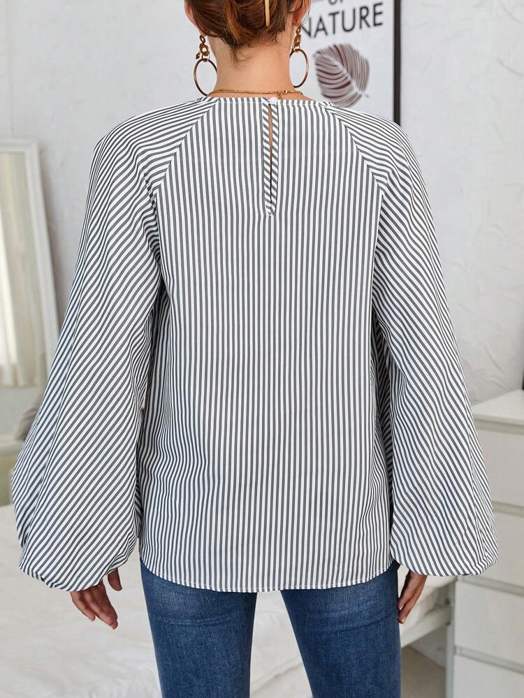 Striped Print Lantern Sleeve Blouse