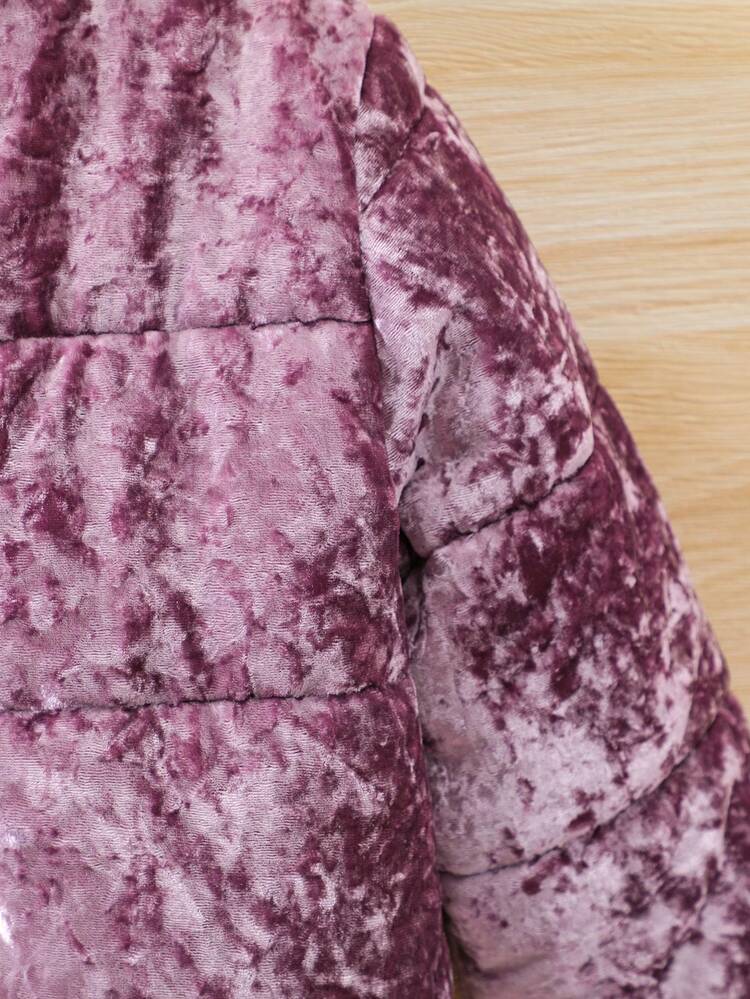 Young Girl 1pc Zip Up Velour Padded Coat