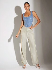 SHEIN BAE Top tank crop con lentejuelas bajo asimétrico