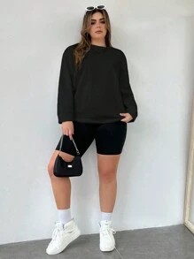 Flirla Plus Figure & Slogan Graphic Drop Shoulder Sweatshirt - Black - View 4