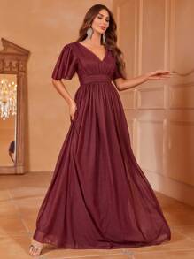 女士晚宴禮服裙（重工款） - 酒紅色 - 查看 6