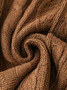 SHEIN LUNE 大碼麻花編織落肩袖套頭毛衣 - 棕色 - 查看 4