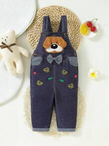 SHEIN 男嬰狗狗刺繡前蝴蝶結背帶連身褲 - 彩色 - 查看 1