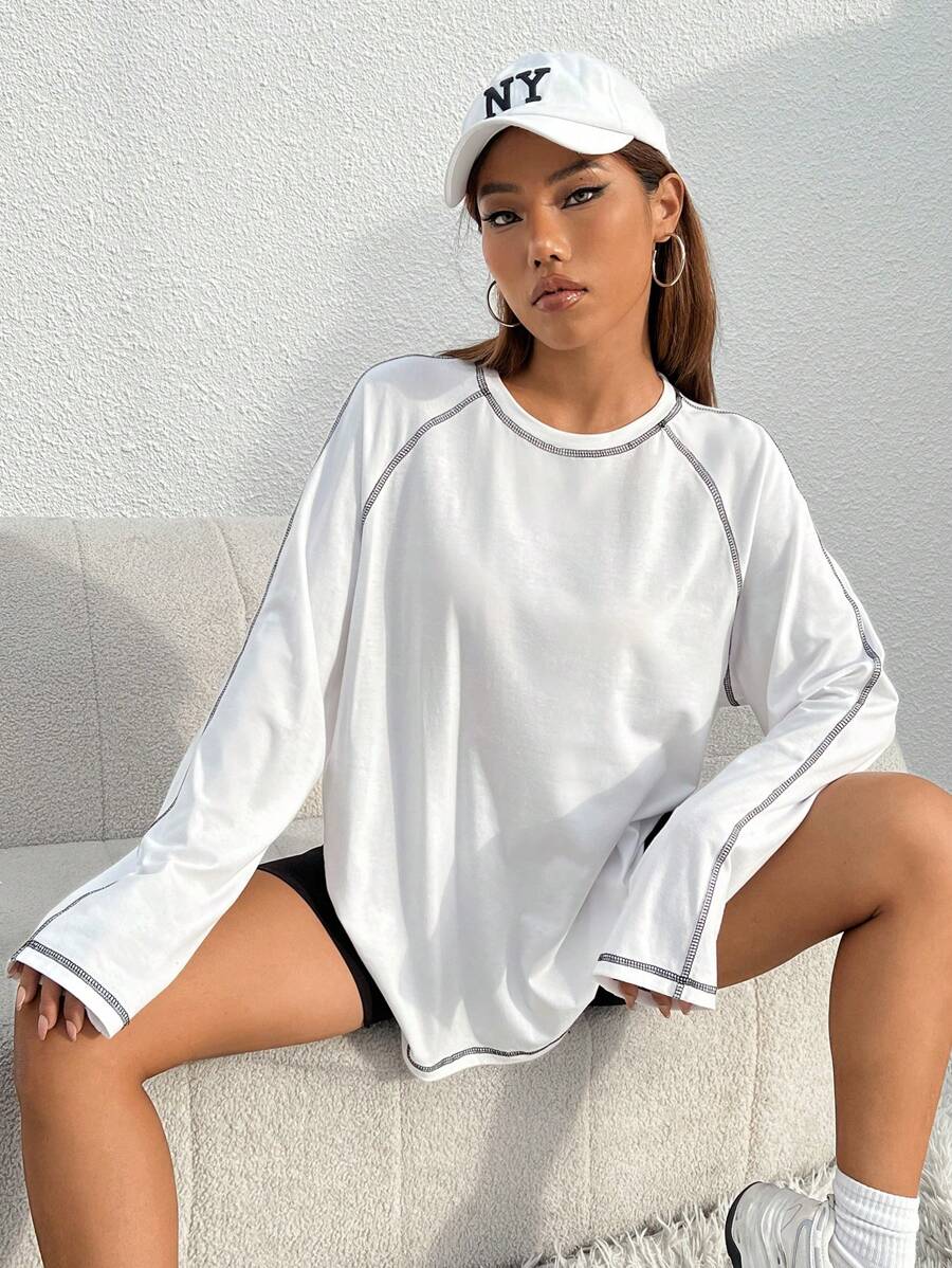 SHEIN EZwear 女士T恤 - 白色 - 查看 1