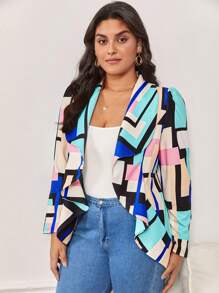 SHEIN Clasi Hơn In Địa lý Cổ áo thác nước Mở Mặt trước Áo vest - Nhiều màu - Xem 1