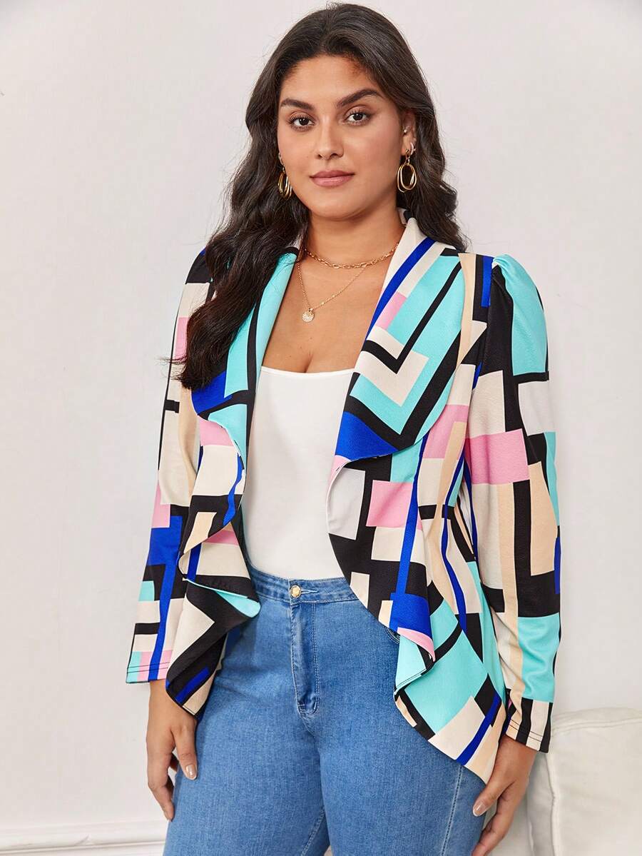 SHEIN Clasi Hơn In Địa lý Cổ áo thác nước Mở Mặt trước Áo vest - Nhiều màu - Xem 1