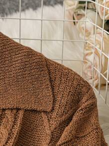 SHEIN LUNE 大碼麻花編織落肩袖套頭毛衣 - 棕色 - 查看 3