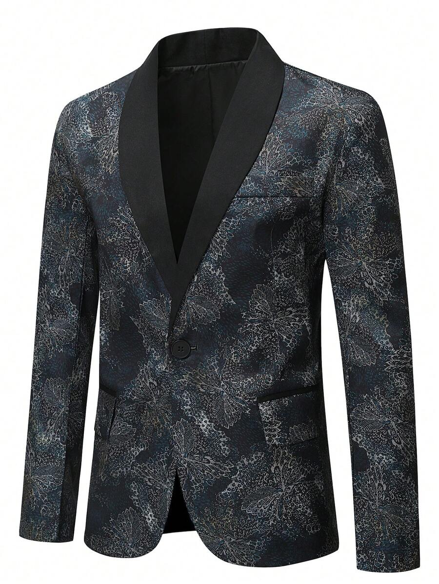 Manfinity AFTRDRK 男士大码滿版圖案青果領單釦西裝外套