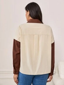 SHEIN Frenchy 大碼撞色落肩袖襯衫 - 彩色 - 查看 2