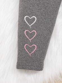 SHEIN Quần legging lót nhiệt thêu hình trái tim dày ấm áp dễ thương cho bé gái, mùa đông - Xám - Xem 4