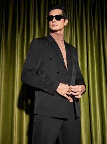 Manfinity VCAY Men Double Breasted Flap Detail Blazer - Black - View 3