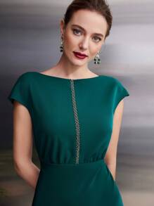 MOTF PREMIUM 罩袖魚尾洋裝 - 墨綠色 - 查看 8