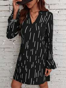 SHEIN Clasi In sọc Tay áo loe Đầm Tunic - Nhiều màu - Xem 3