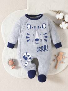 SHEIN Infant Animal Print Round Neck Long Sleeve Romper