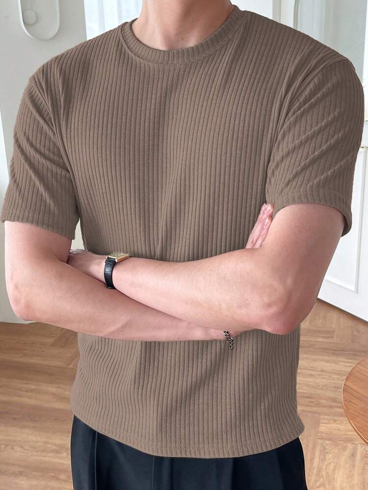 Men Solid Ribbed Knit Tee