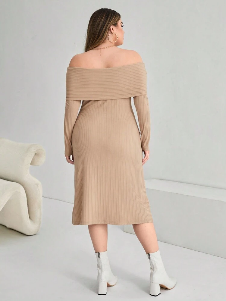 Plus Solid Off Shoulder Twist Front Dress