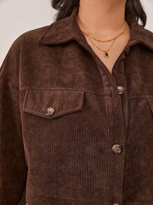 SHEIN Frenchy Chaqueta de pana con hombros caídos y panel de cuadros - Camel - Ver 3