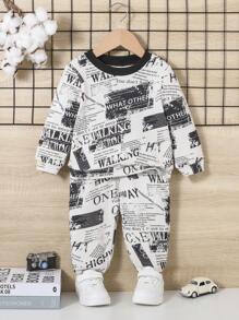 SHEIN Baby Boy Letter Graphic Sweatshirt & Sweatpants - Multicolor - View 1