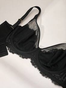 LUVLETTE Plus Sexy Lingerie Floral Lace Full Coverage Unlined Bra - Black - View 7
