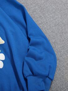 SHEIN Teen Girls Floral & Slogan Graphic Sweatshirt - Royal Blue - View 4