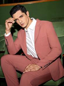 Manfinity NiteLyfe 男士素色單排釦西裝外套&西裝褲套裝 - 淺粉色 - 查看 1