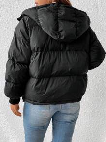 SHEIN Frenchy Plus Zip Up Hooded Padded Coat, For Winter Fall Autumn