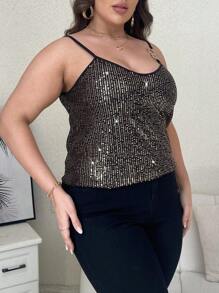 Allurite Talla grande Top de tirantes con diseño de cadena con lentejuelas - Negro - Ver 3