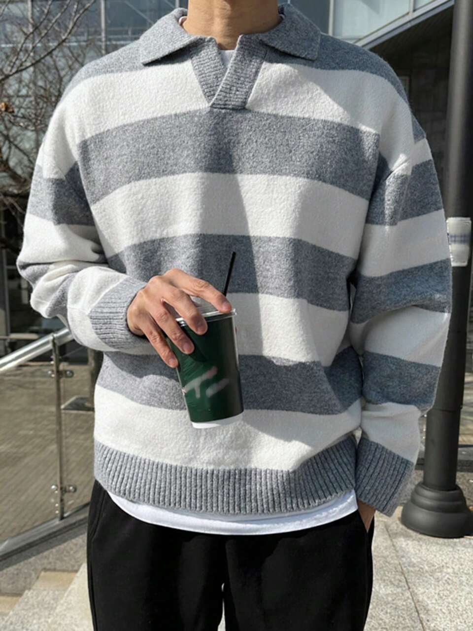 Men Two Tone Drop Shoulder Fall Sweater Without Tee