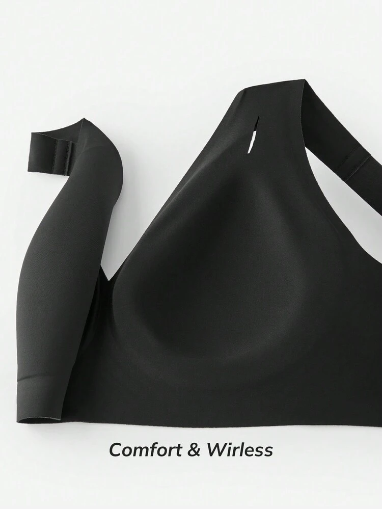 Plus Dream Curve 2ndSkin Black Wireless Seamless Plunge Lounge No Show T-Shirt Sticky Basic SizeFreedom Bra Comfortable Must-Haves Also Suitable For Teen Girl & Young & Kid