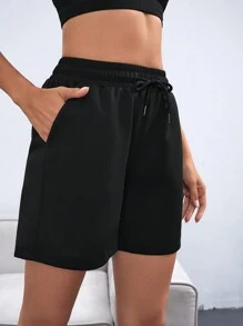 Easify SHEIN Sport Drawstring Waist Slant Pocket Sports Shorts Drawstring ShortsWomen Sweat Short, Gym Short, Biker Short