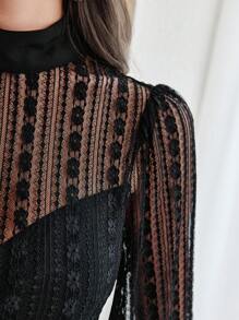 Modelyn Women's Fashionable & Elegant Party Mesh Patchwork Jumpsuit - Black - View 7