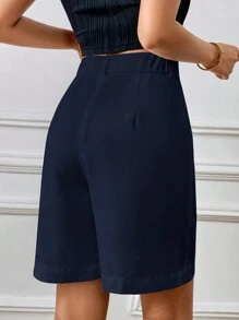 SHEIN Essnce Bermudas con cierre de cremallera - Azul Marino - Ver 2