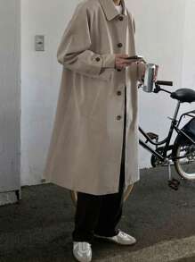 DAZY 男士前紐扣落肩袖風衣外套 - 卡其色 - 查看 5