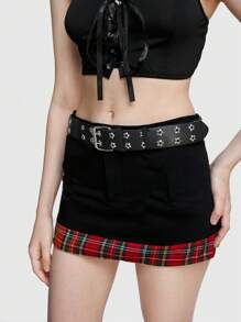 ROMWE Goth 1pc Women Eyelet Decor Square Buckle Belt - Black - View 4