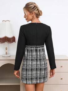 Aveloria Plaid Pattern Fitted Dress Fall Cloth For Women