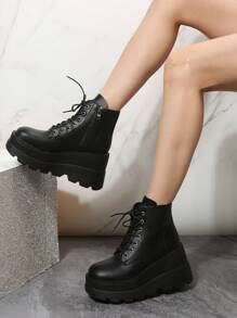Black Wedge Boot For Woman - Black - View 3