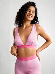 Ocili Leisure Lightweight & Comfy Rib Long Triangle Cup Bralette - Pink - Baby Pink - View 1