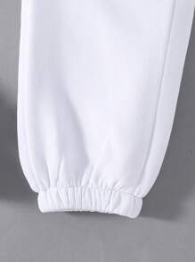 INAWLY Solid Thermal Lined Sweatshirt & Drawstring Waist Sweatpants - White - View 3