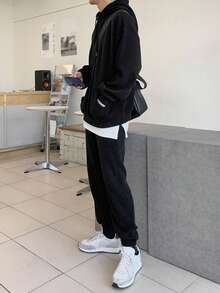 DAZY Nam Thả vai Dây rút Áo Hoodie & Quần thể thao - màu đen - Xem 2